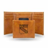 New York Rangers Laser Engraved Brown Trifold Wallet