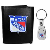 New York Rangers Leather Tri-fold Wallet & Steel Key Chain