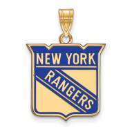 New York Rangers Sterling Silver Gold Plated Large Enameled Pendant
