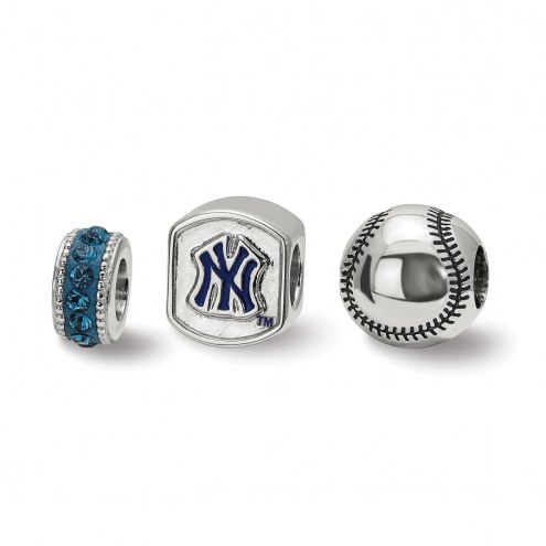 New York Yankees Sterling Silver 3 Bead Set