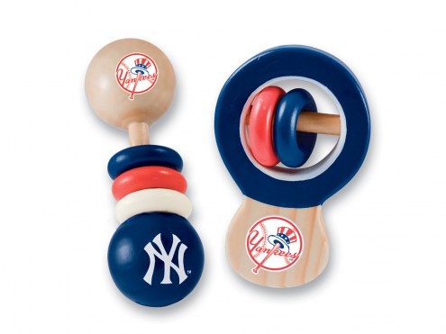 New York Yankees Wood Baby Rattle Set