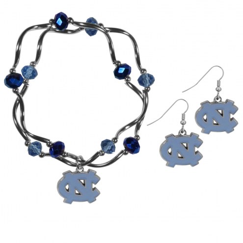 North Carolina Tar Heels Dangle Earrings & Crystal Bead Bracelet Set