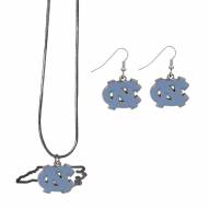 North Carolina Tar Heels Dangle Earrings & State Necklace Set