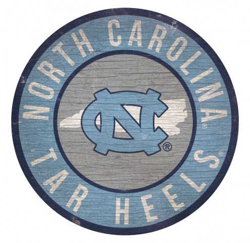 North Carolina Tar Heels Round State Wood Sign