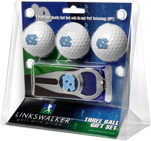 North Carolina Tar Heels Golf Ball Gift Pack with Hat Trick Divot Tool