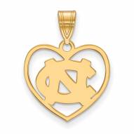 North Carolina Tar Heels Sterling Silver Gold Plated Heart Pendant