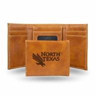 North Texas Mean Green Laser Engraved Brown Trifold Wallet