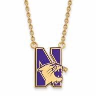 Northwestern Wildcats Sterling Silver Gold Plated Large Pendant Necklace