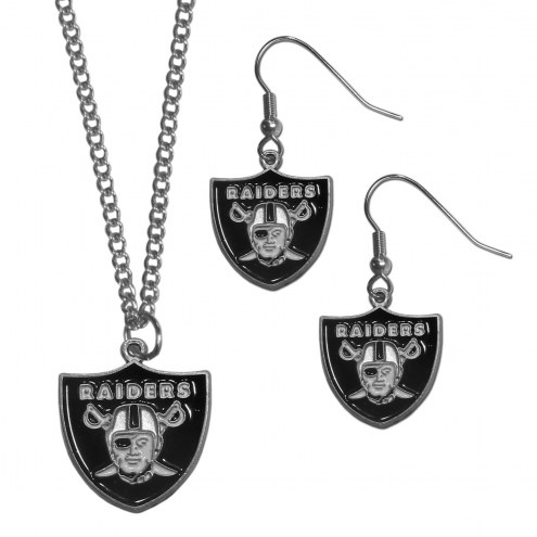 Las Vegas Raiders Dangle Earrings & Chain Necklace Set