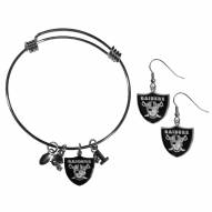 Las Vegas Raiders Dangle Earrings & Charm Bangle Bracelet Set