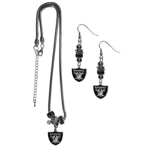 Las Vegas Raiders Euro Bead Earrings & Necklace Set