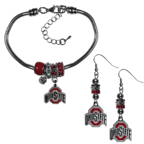 Ohio State Buckeyes Euro Bead Earrings & Bracelet Set