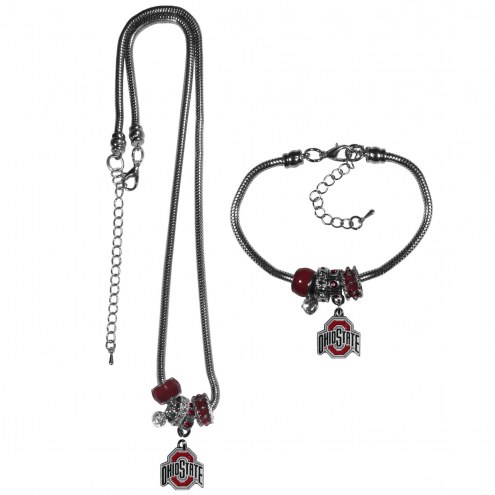 Ohio State Buckeyes Euro Bead Necklace & Bracelet Set