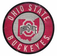 Ohio State Buckeyes Round State Wood Sign