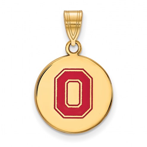 Ohio State Buckeyes Sterling Silver Gold Plated Medium Enameled Disc Pendant