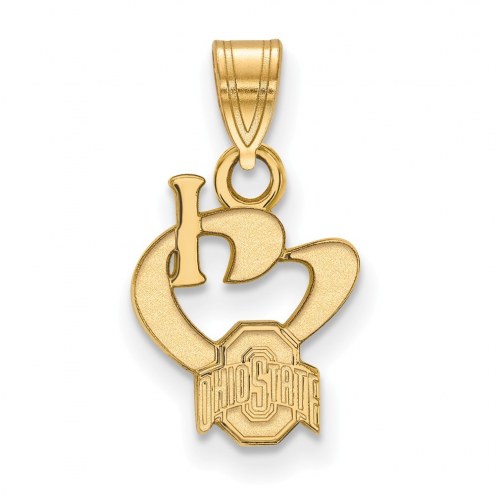Ohio State Buckeyes Sterling Silver Gold Plated Small I Love Logo Pendant