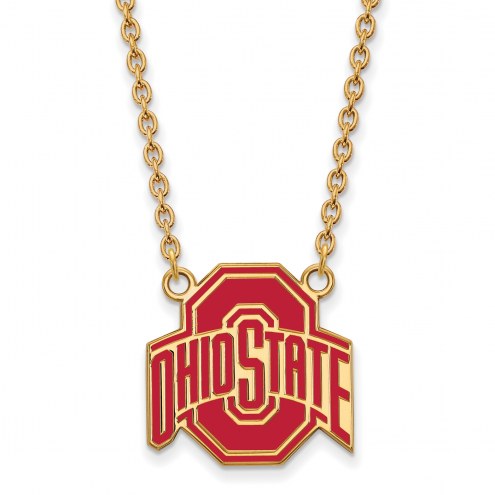 Ohio State Buckeyes Sterling Silver Gold Plated Large Enameled Pendant Necklace