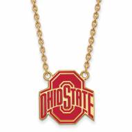 Ohio State Buckeyes Sterling Silver Gold Plated Large Enameled Pendant Necklace