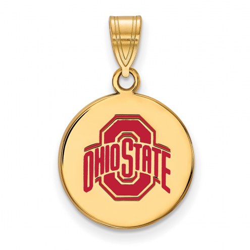 Ohio State Buckeyes Sterling Silver Gold Plated Medium Enameled Disc Pendant