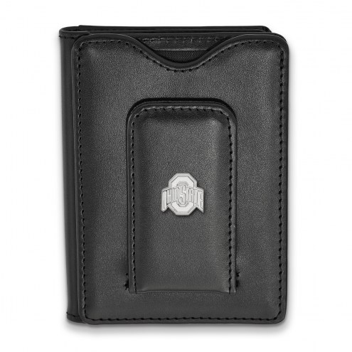 Ohio State Buckeyes Sterling Silver Black Leather Wallet
