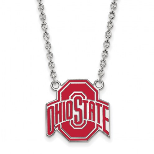 Ohio State Buckeyes Sterling Silver Large Enameled Pendant Necklace