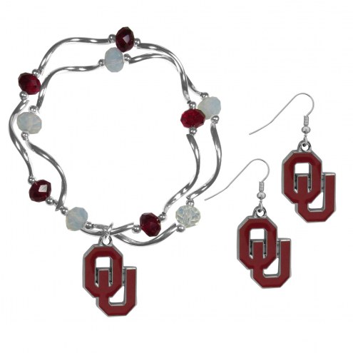 Oklahoma Sooners Dangle Earrings & Crystal Bead Bracelet Set