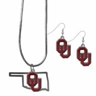 Oklahoma Sooners Dangle Earrings & State Necklace Set