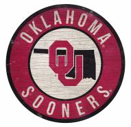 Oklahoma Sooners Round State Wood Sign