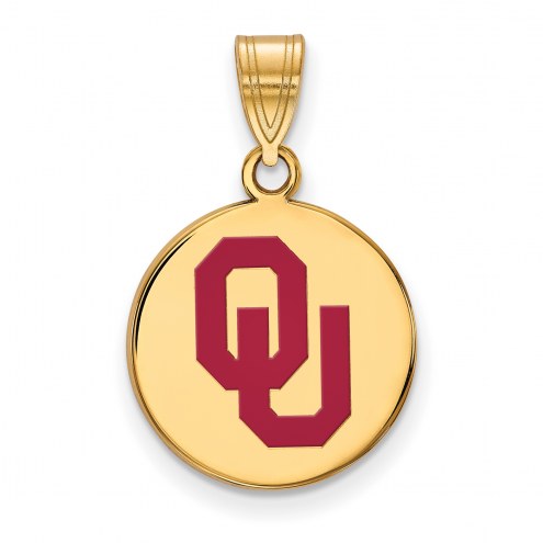 Oklahoma Sooners Sterling Silver Gold Plated Medium Enameled Disc Pendant