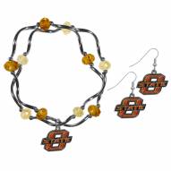 Oklahoma State Cowboys Dangle Earrings & Crystal Bead Bracelet Set