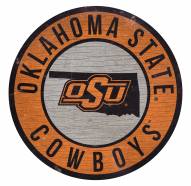 Oklahoma State Cowboys Round State Wood Sign