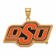Oklahoma State Cowboys Sterling Silver Gold Plated Large Enameled Pendant