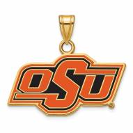 Oklahoma State Cowboys Sterling Silver Gold Plated Small Enameled Pendant