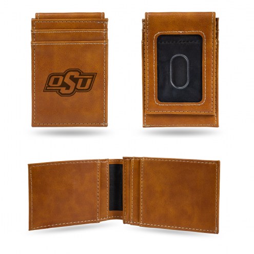 Oklahoma State Cowboys Laser Engraved Brown Front Pocket Wallet