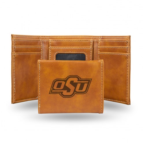 Oklahoma State Cowboys Laser Engraved Brown Trifold Wallet
