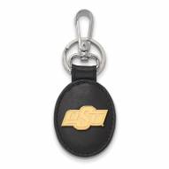 Oklahoma State Cowboys Sterling Silver Gold Plated Black Leather Key Chain