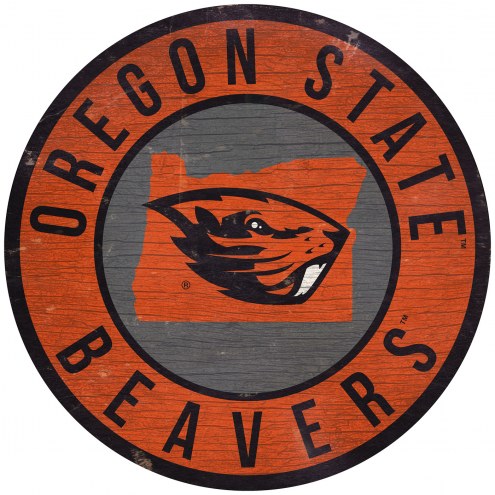 Oregon State Beavers 12&quot; Circle with State Sign
