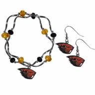 Oregon State Beavers Dangle Earrings & Crystal Bead Bracelet Set