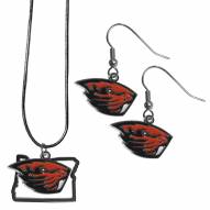 Oregon State Beavers Dangle Earrings & State Necklace Set