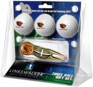 Oregon State Beavers Gold Crosshair Divot Tool & 3 Golf Ball Gift Pack