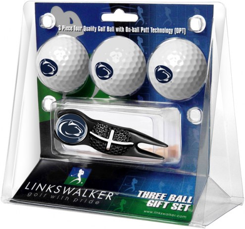 Penn State Nittany Lions Black Crosshair Divot Tool & 3 Golf Ball Gift Pack