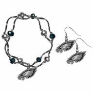 Philadelphia Eagles Dangle Earrings & Crystal Bead Bracelet Set