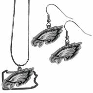 Philadelphia Eagles Dangle Earrings & State Necklace Set