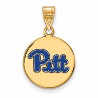 Pittsburgh Panthers Sterling Silver Gold Plated Medium Enameled Disc Pendant