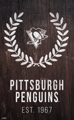 Pittsburgh Penguins 11&quot; x 19&quot; Laurel Wreath Sign