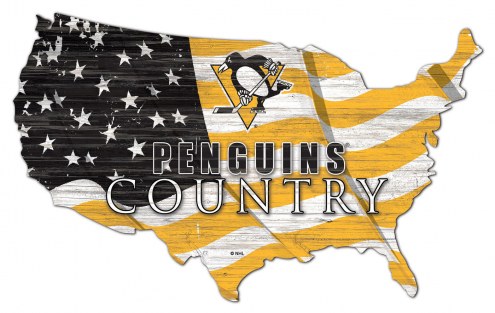 Pittsburgh Penguins 15&quot; USA Flag Cutout Sign