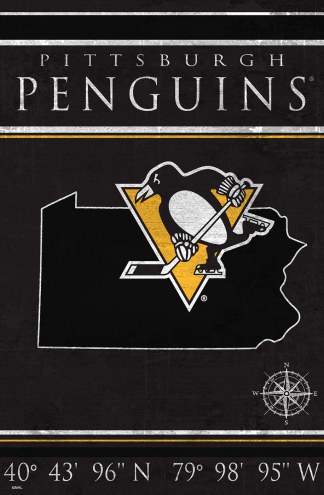 Pittsburgh Penguins 17&quot; x 26&quot; Coordinates Sign