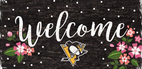 Pittsburgh Penguins 6&quot; x 12&quot; Floral Welcome Sign
