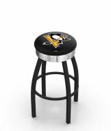 Pittsburgh Penguins Black Swivel Barstool with Chrome Ribbed Ring