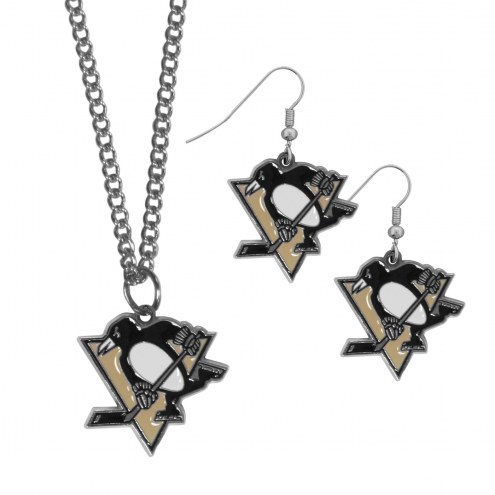 Pittsburgh Penguins Dangle Earrings & Chain Necklace Set